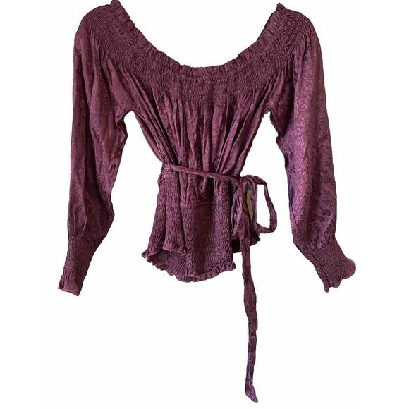 Express Blouse Womens Medium Chocolate Brown Burnout Leopard Dinner Party Shirt - Picture 1 of 12